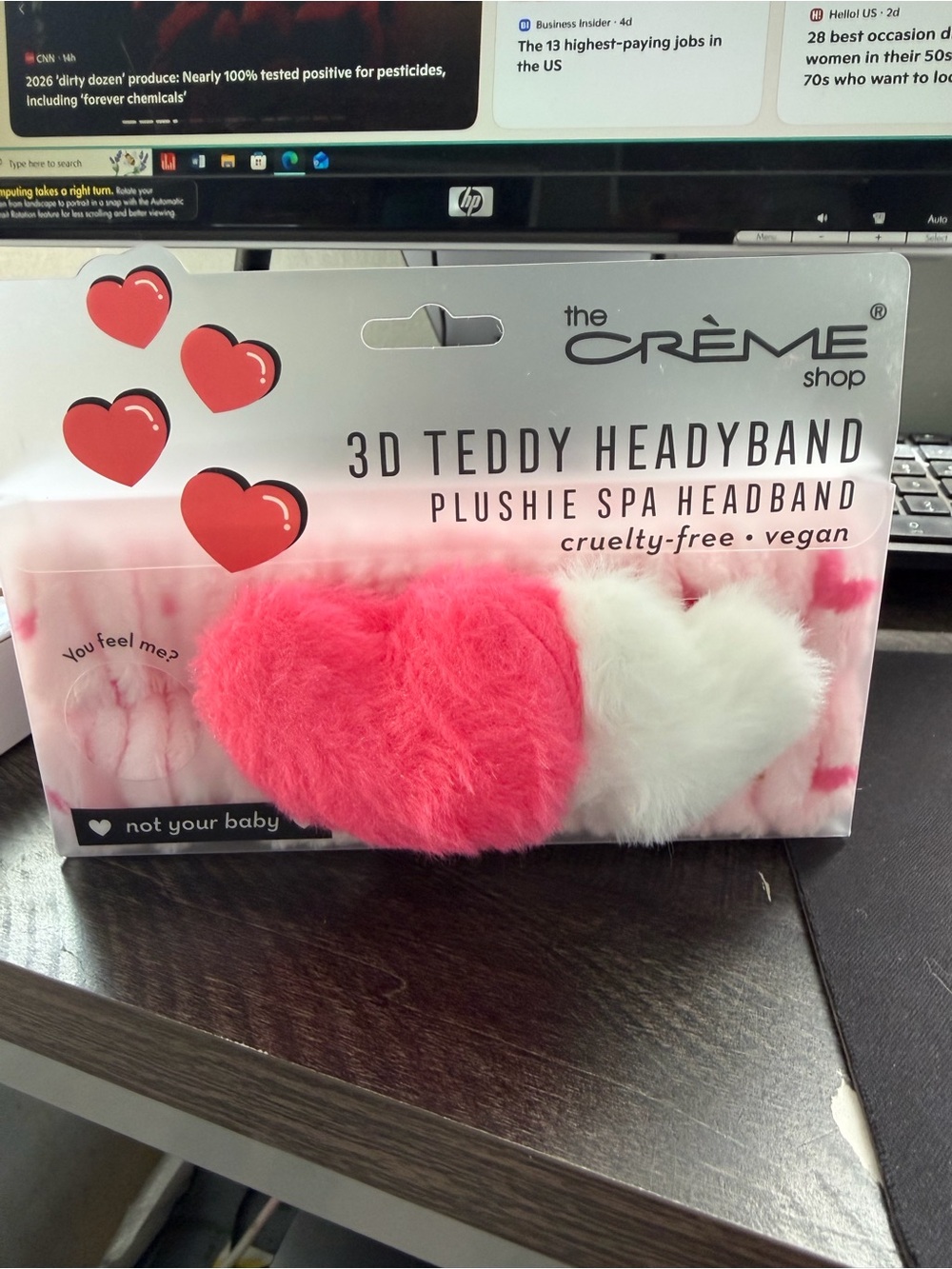 THE CREME SHOP Plush Spa Beauty 3D Headband **Sweet Hearts** Pink Red White Soft - Picture 3 of 6